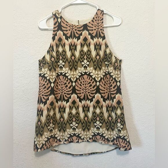 Tyler Boe Linen Aztec BoHo Tunic Top Shirt Brown Tan size Small - Picture 3 of 11